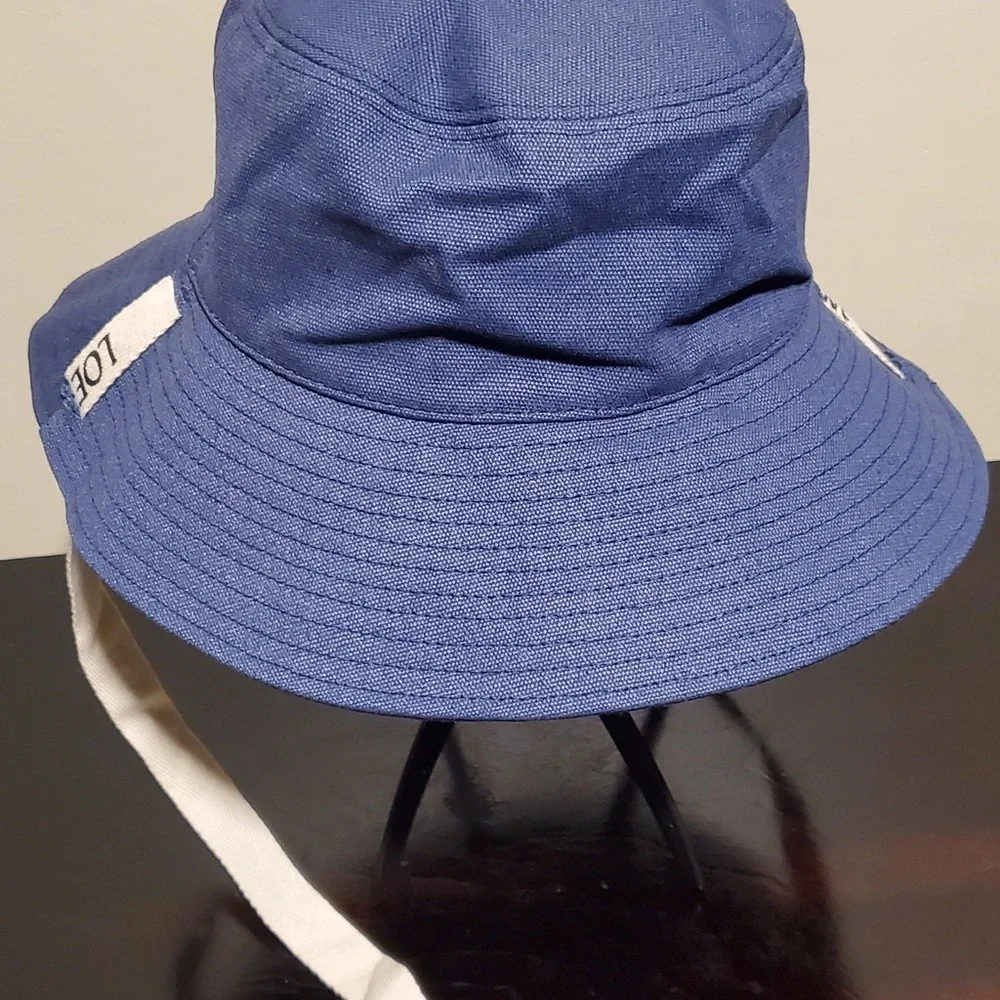 Loewe Navy Canvas Bucket Hat with Black Logo Patch